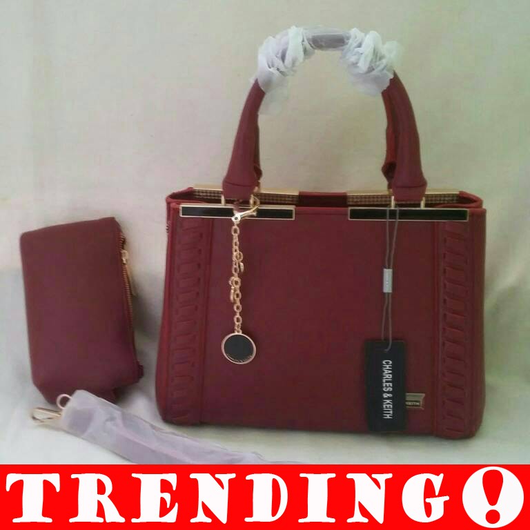 Tas Handbag Wanita Pesta Kerja 772 Charles and Keith Marun BBranded Import Kekinian Kece Keren