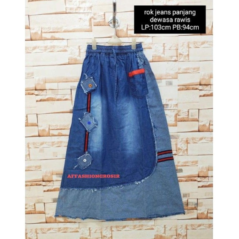 rok jeans import panjang wanita/rok jeans snow/rok jeans Kombi polkadot-2