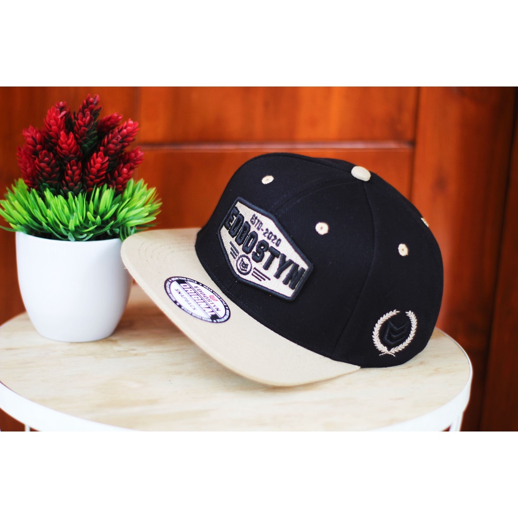 Topi Snapback hip hop Original Distro Premium Pria Dewasa Bordir Eddostyn  Black Cream