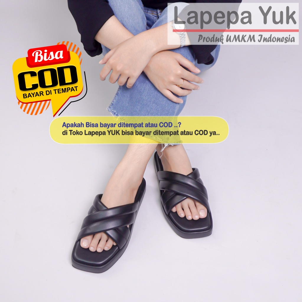 LAPEPA YUK - Sandal Wanita Teplek BELLA Sendal Cewek Platform Wedges Kondangan Hak Tinggi  2cm Model Silang 2 Size 36 37 38 39 40 Lucu Jalan Casual Santai Rumah Slop Warna BLACK Hitam Selop Premium Unik Original Kekinian Terbaru Shoes Mall Official Store