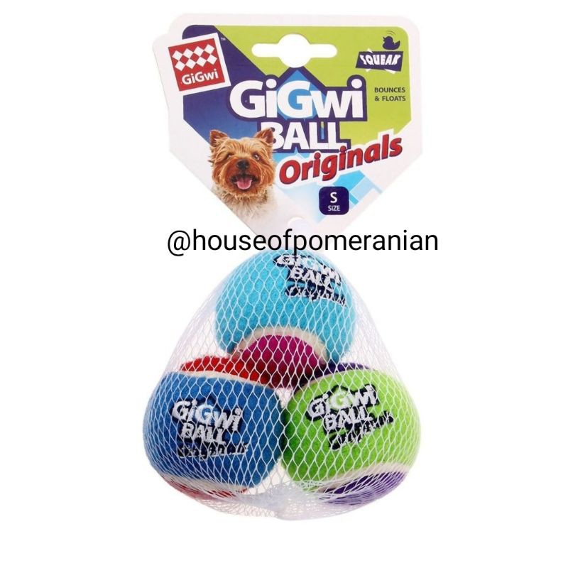 gigwi tennis ball dog toys ball squeaky mainan anjing bola tenis gigit bunyi XS S M L