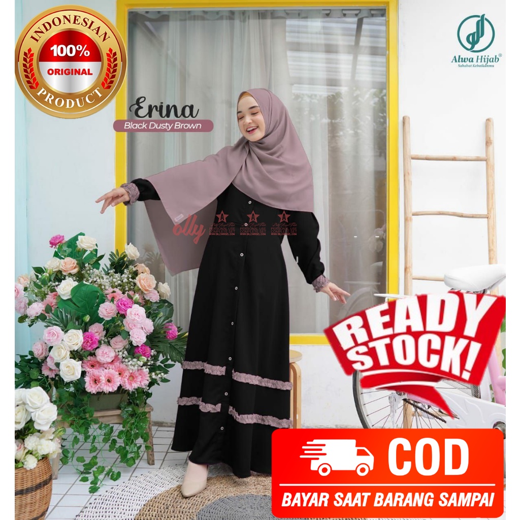 Gamis Erina By Alwa Hijab |  Dress only | Black Dusty Brown | Gamis Dewasa  Terbaru 2021