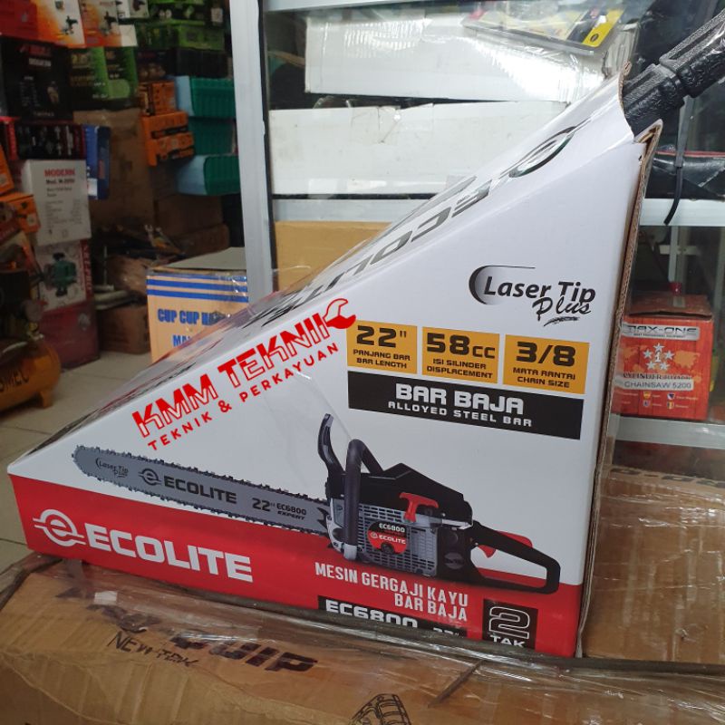 ECOLITE TIGER EC6800 CHAINSAW KAYU 22" 22 INCH EC 6800 GERGAJI KAYU ENGINE