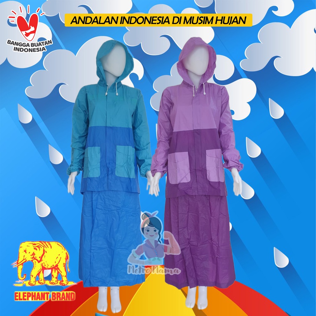 Jas Hujan Setelan Jaket Rok Wanita SALSA GAJAH ELEPHANT BRAND Murah Tebal