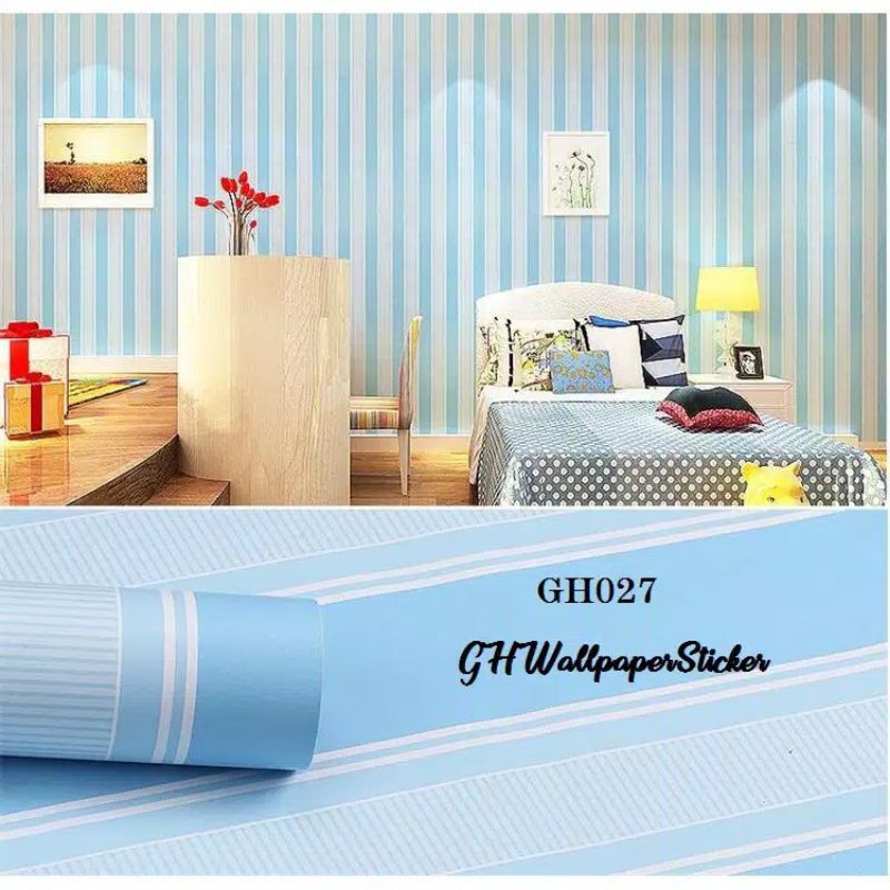 Wallpaper stiker dinding salur biru karakter premium berkualitas pvc vinil berkelas ko5