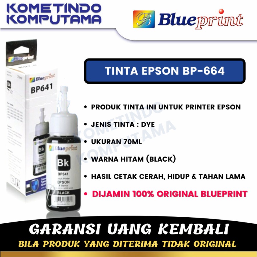 T664 BK BLACK BLUEPRINT 70ML TINTA BOTOL EPSON ORIGINAL 100% T 664