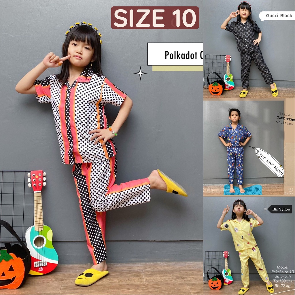 IZANY Piyama Anak Size 10 ( 5-6 th ) Saten Apple Banyak Motif