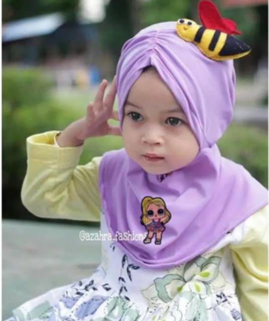 Jilbab ANAK LED musik  0-3 tahun lebah / JILBAB ANAK LUCU COMEL KARAKTER BONEKA LEBAH LOL LED MUSIK