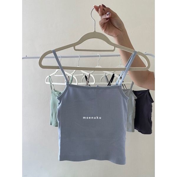 Tanktop rajut V wanita kamisol all-match warna solid