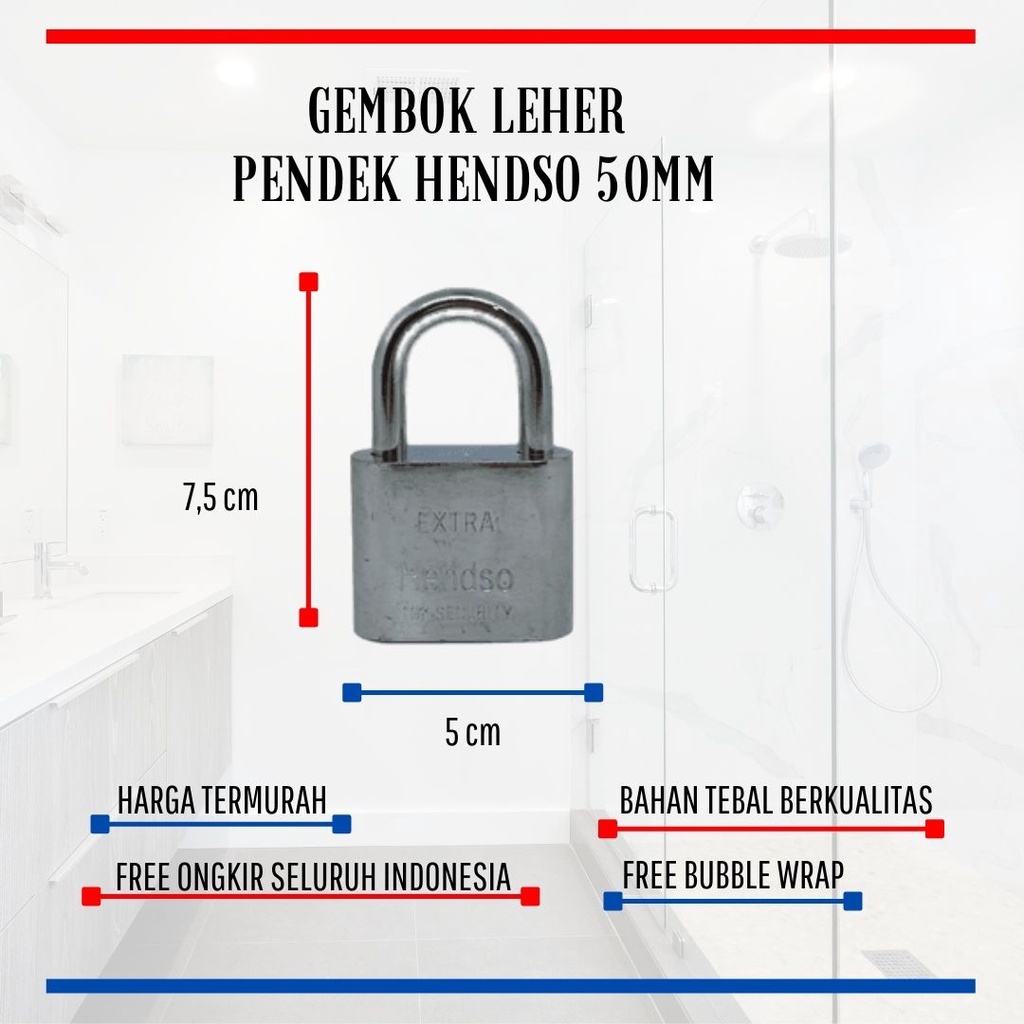 Gembok Putih Leher Pendek / Leher Panjang 50mm Crome