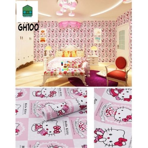 Wallpaper Sticker Dinding hello kitty hiasan kamar anak hiasan dinding kamar dekorasi hello kitty 45cm x 9mtr Motif Hello Kitty