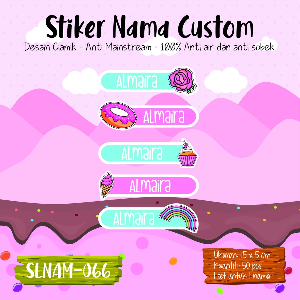 

sticker label nama anak kartun girl cute princes muslimah SLNAM 066