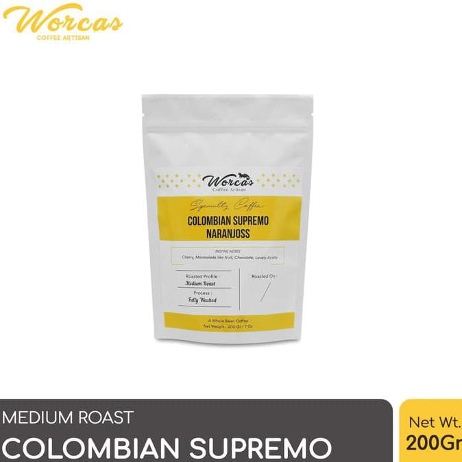 

WORCAS Arabica Colombia Supremo 200gr - Medium Roasted Coffee - KOPI BIJI