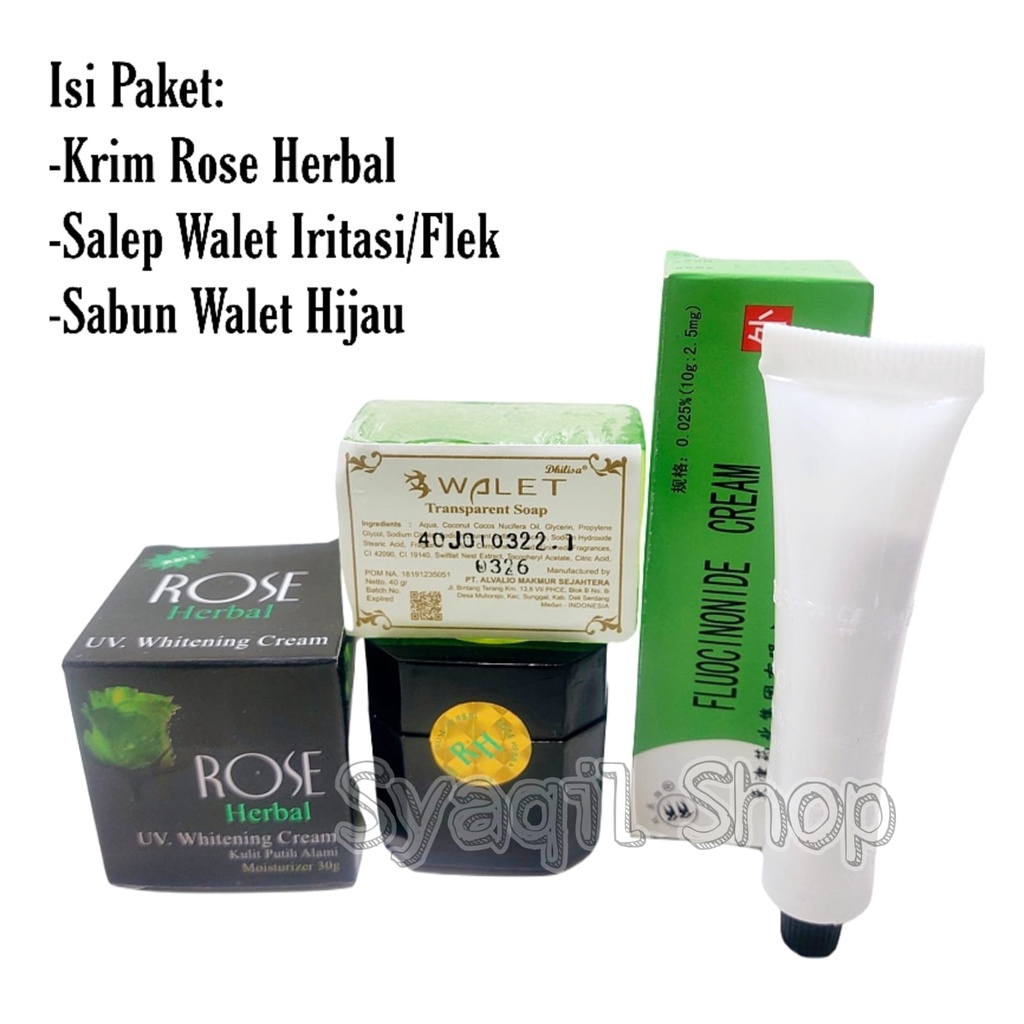 3in1 Paket Kecantikan Wanita-Sabun Cuci Muka Hijau+Salep Walet+Krim Wajah Rose Herbal