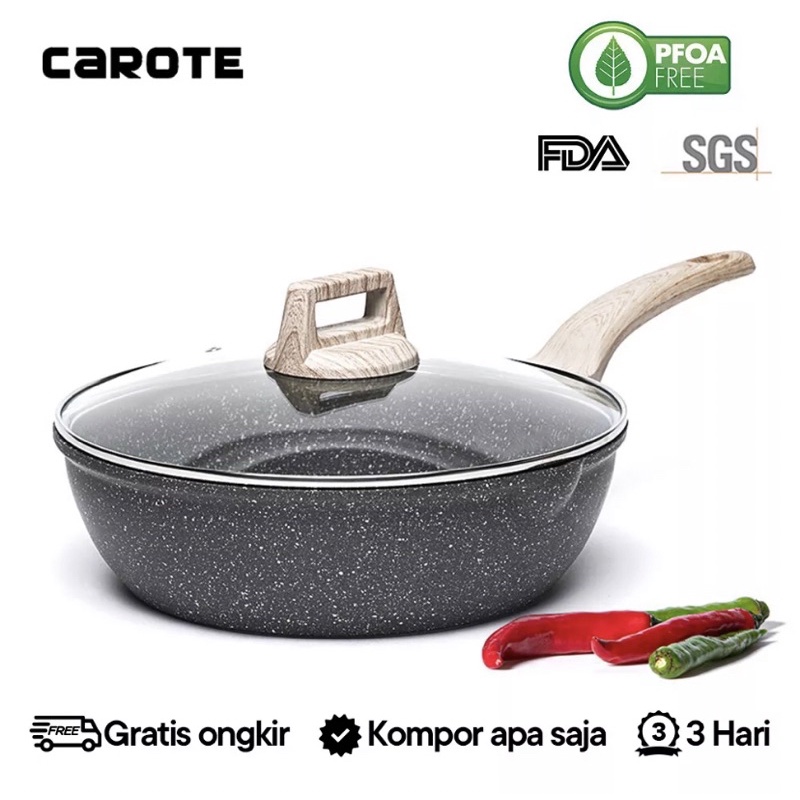 Carote Essential Woody Deep Wok 20cm 24cm 28cm Frying Pan Fry Pan Penggorengan Wajan Panci Non Stick