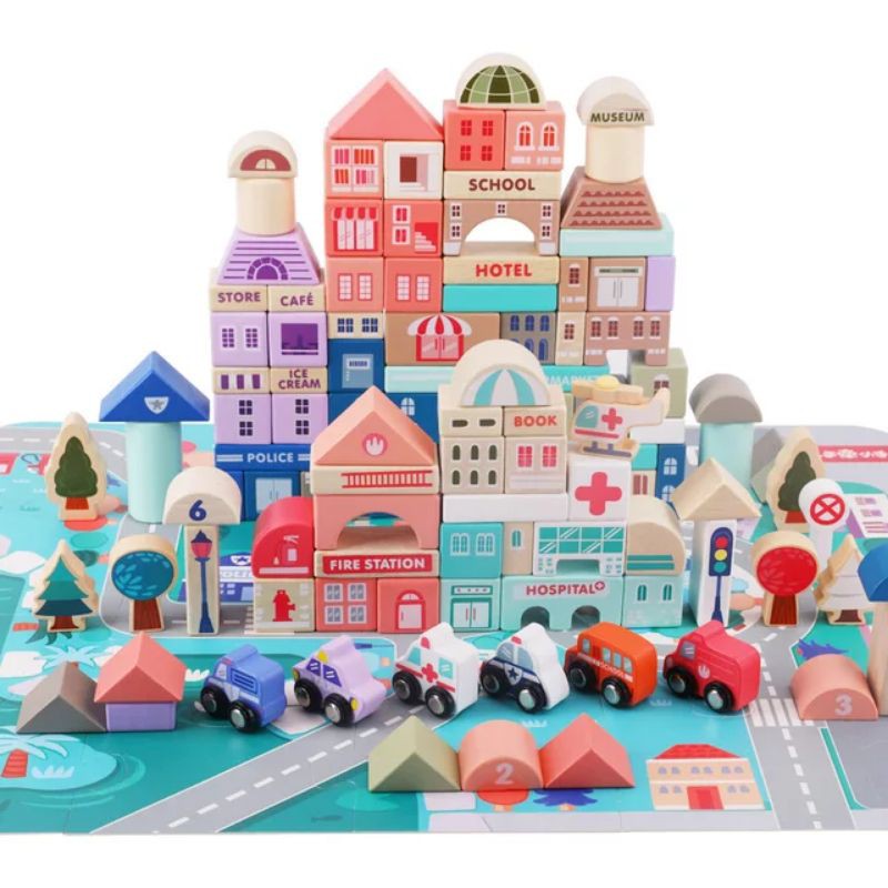 city building block 115 pcs / mainan blok kayu / wooden toys