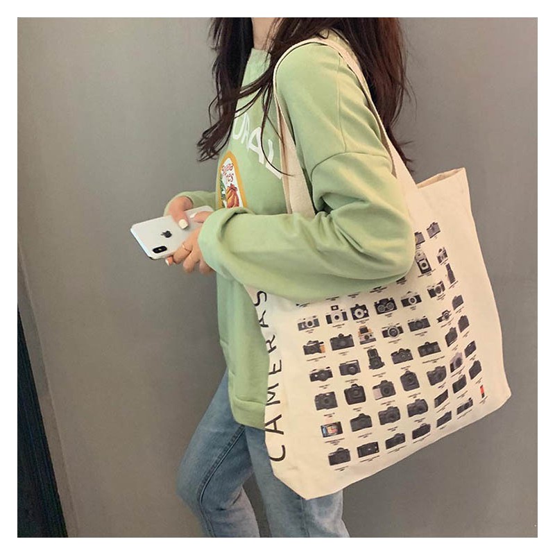 TC-01 tas canvas tote bag wanita import korea jepang simple besar jumbo kamera