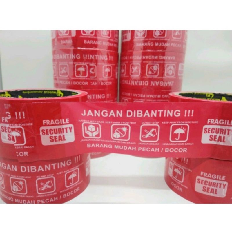 

LAKBAN FRAGILE JANGAN DI BANTING 50 YARD 2" Inchi 48 mm X 50 Y MERAH
