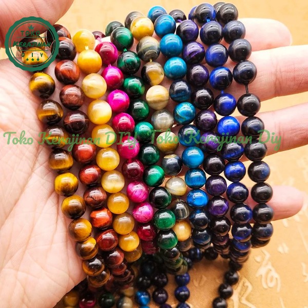 Bahan Gelang Batu Alam Tiger Eye 6.8 10mm Mata Harimau Manik Bahan Gelang Kerajinan DIY