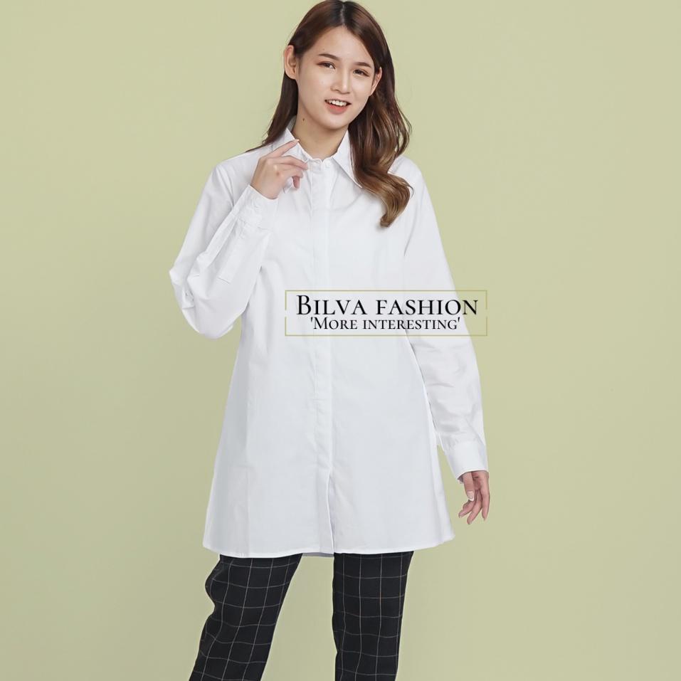 [PROMO KEI62] Kemeja Tunik Putih H&M / Atasan Polos Wanita Lengan Panjang Premium / Kemeja Tunik H&M