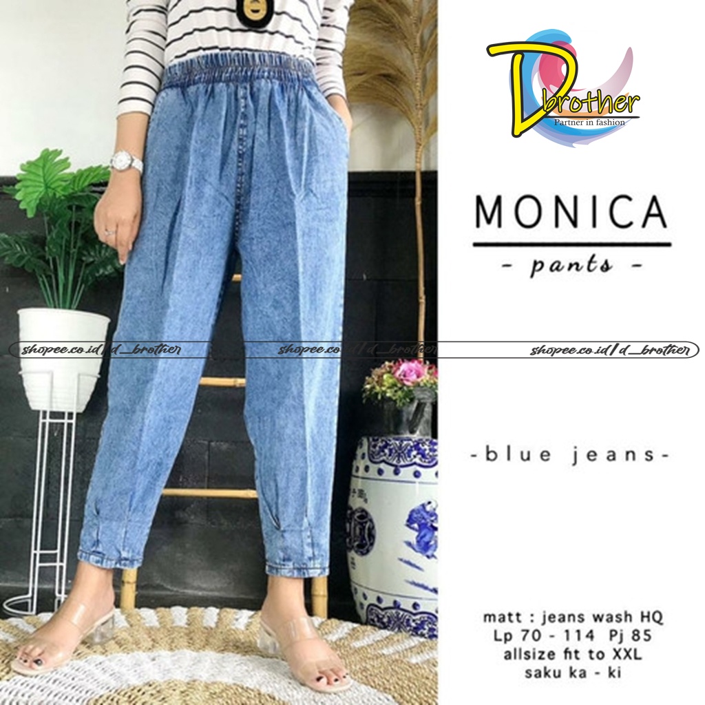 Celana Jeans Jumbo Wanita | MONICA Jeans Pants | Celana Jeans Pinggang Full Karet Muter