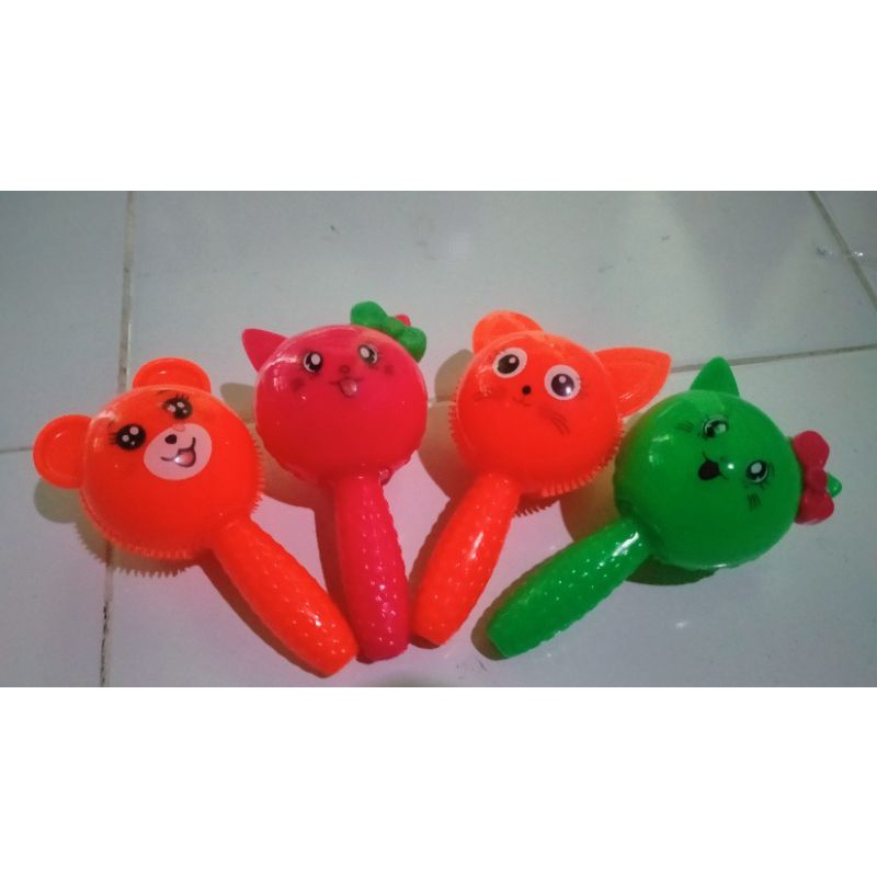 Ratle Stick Murah/ Mainan pegangan Bayi bisa bunyi dan Nyala/ Puffer Ball/ Mainan Karet karakter dengan LED