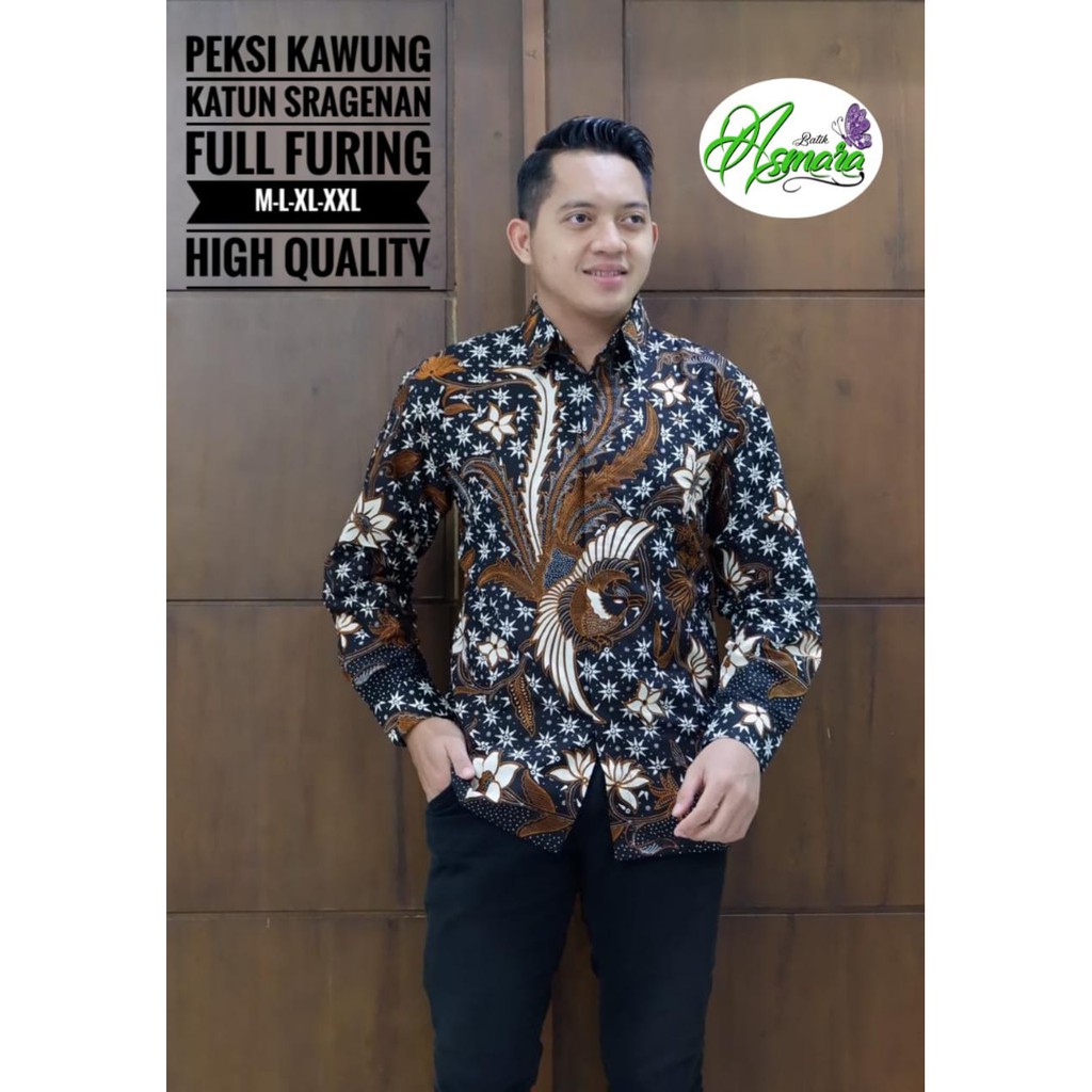 PEKSI KAWUNG Kemeja Batik Pria Lengan Panjang Katun Halus FULL FURING Batik Asmara