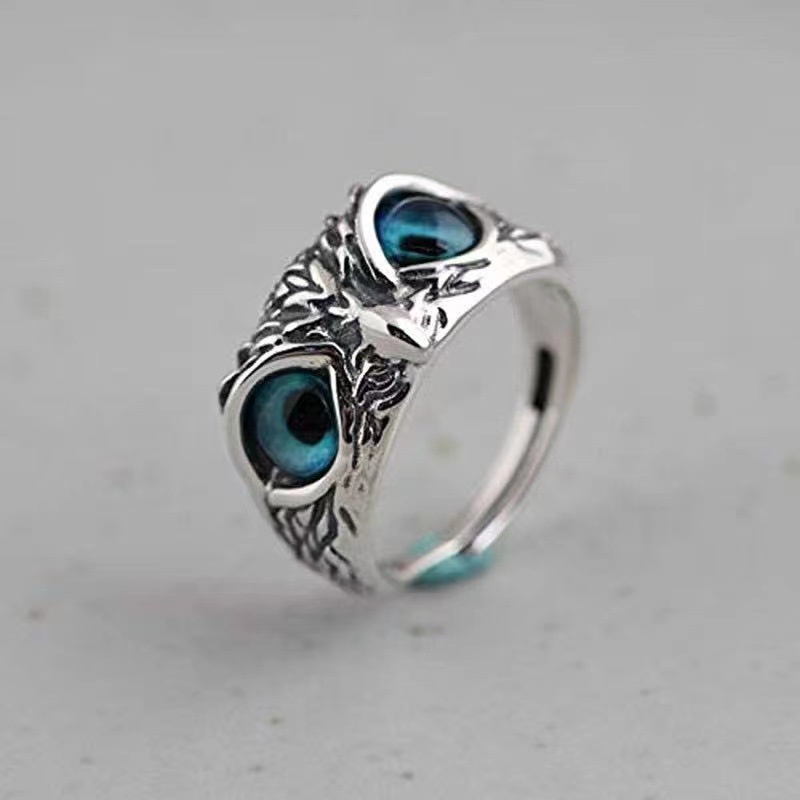 Cincin titanium burung hantu kristal cincin perak pria wanita ring silver