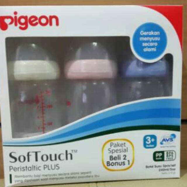 Botol Susu Pigeon 240ml Baby Girl 3pcs SofTouch Peristaltic Plus Wide Neck