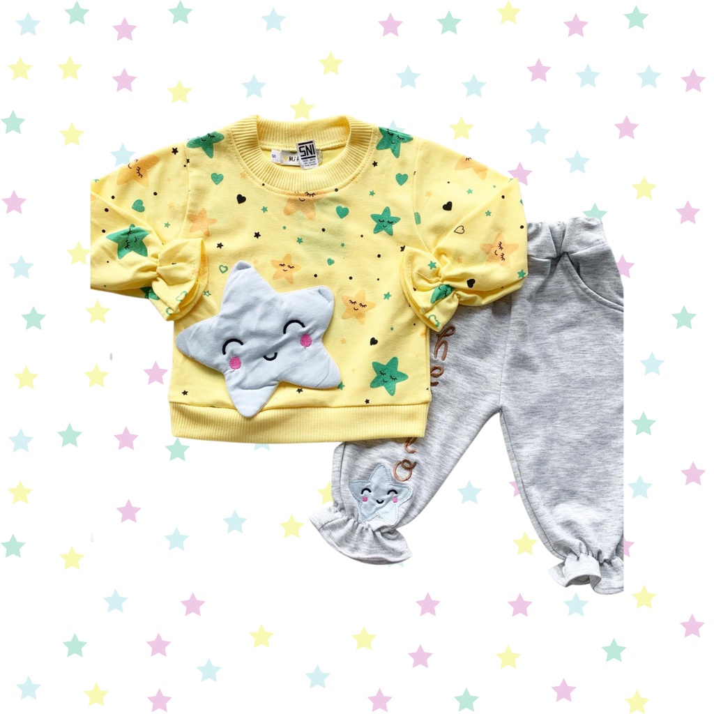 setelan sweater anak 1-3 tahun LED HELLO STAR sweater set lengan panjang celana pajang baju anak perempuan baby balita