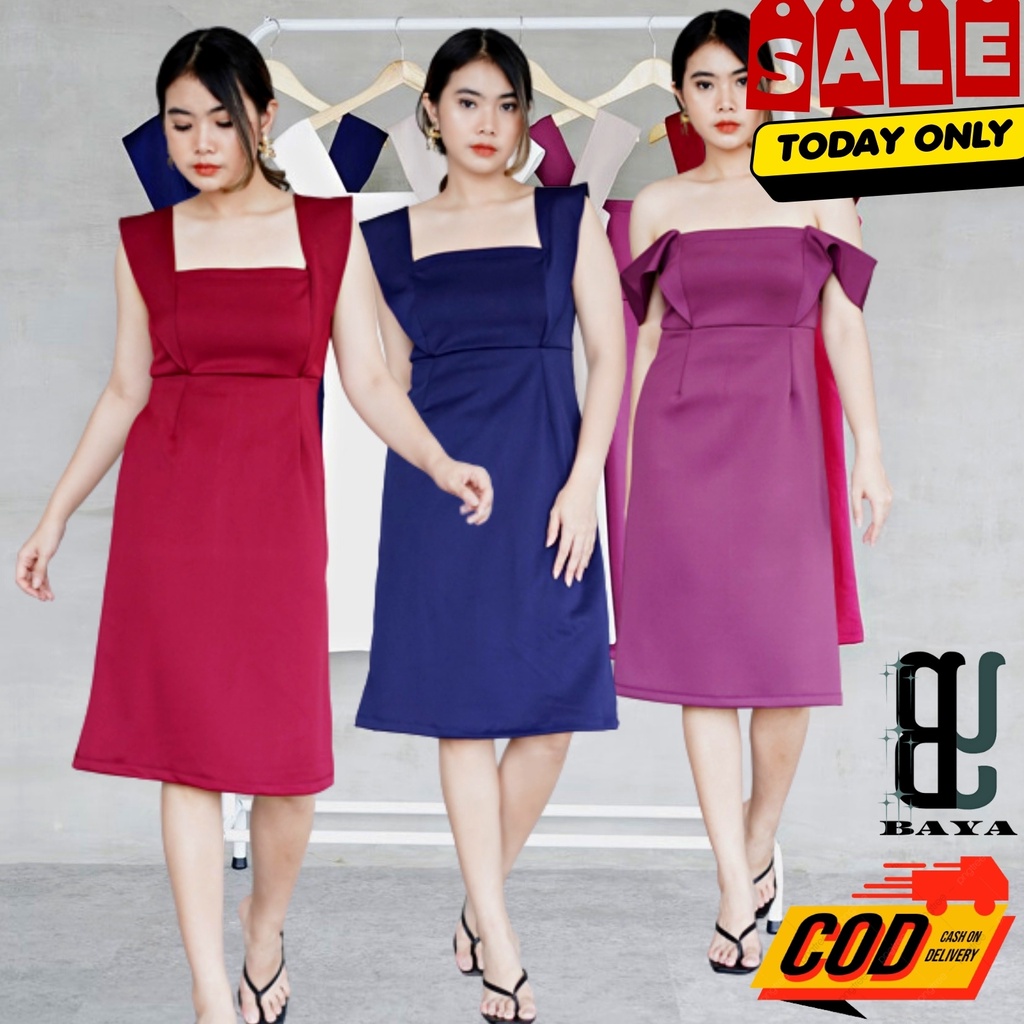 (722) Bodycone dress midi square neck long dress import korea style terbaru kekinian bahan Prime Scu