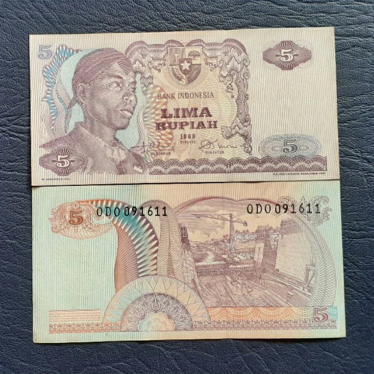 Uang kuno kertas 5 Rupiah Sudirman tahun 1968
