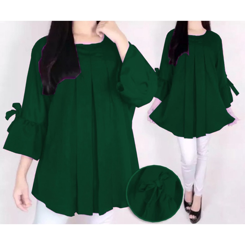 ERLINDA  BLOUSE WANITA | BIG SIZE | PLAIN BLOUSE | ATASAN WANITA | BAJU JUMBO ERLINDA-Hijau Botol