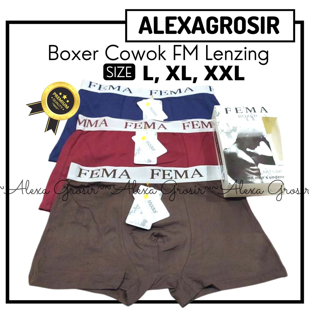 Celana Dalam Pria Boxer Fema 7728 Polos Ban Silver- ALEXAGROSIR