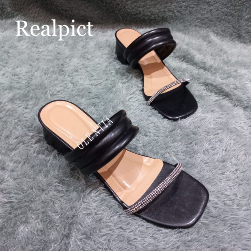 Sandal Wanita Heels 3cm jeli mutiara YY 06