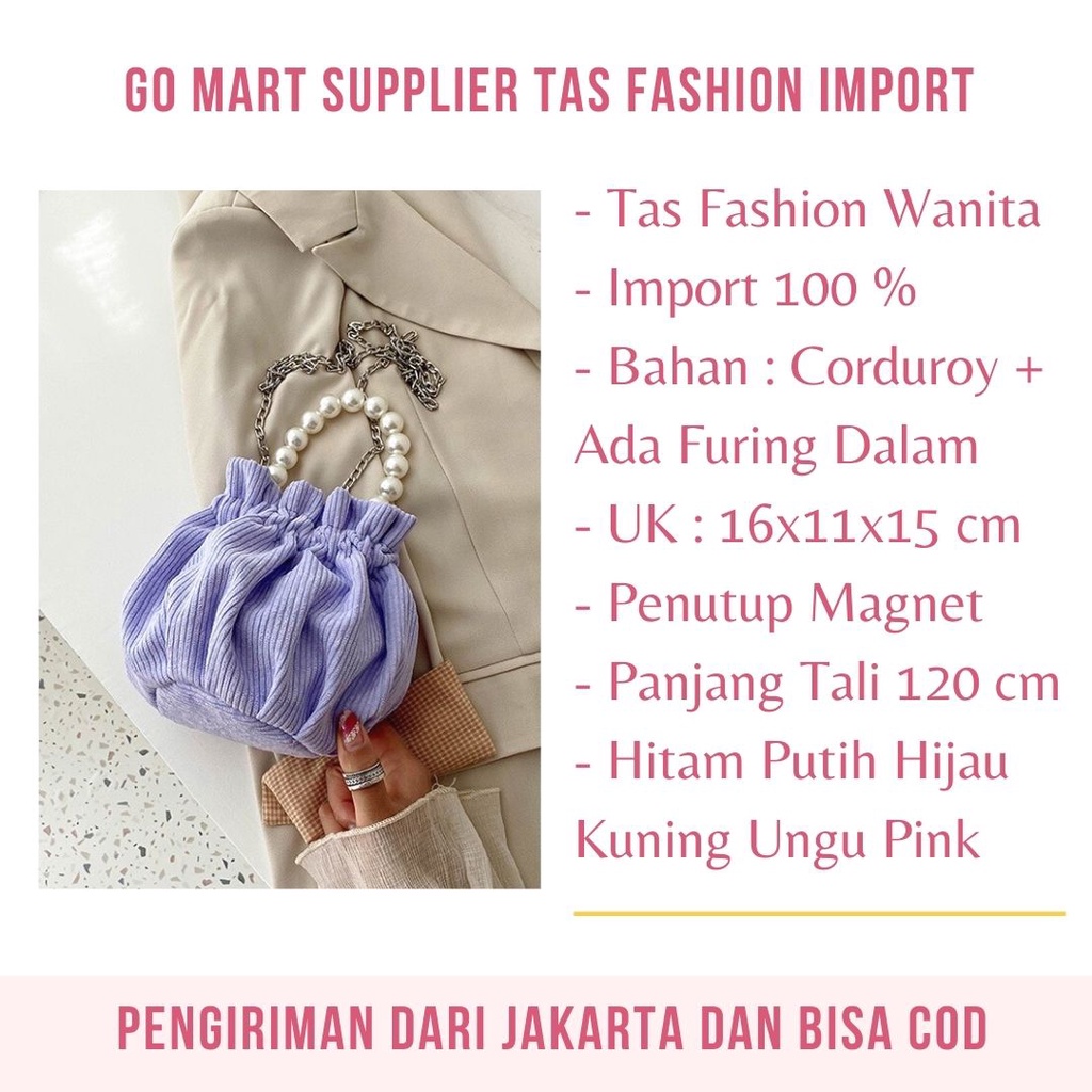 GOMART - Tas Bucket Bag Wanita Import - Tas Selempang Wanita Mini Terbaru Fashion Korea - Tas Corduroy Wanita - T07