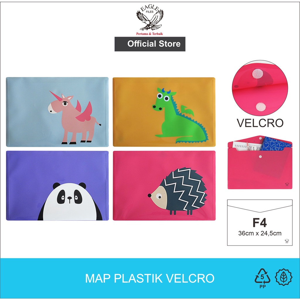 

EAGLE Map Plastik / Map Kancing / Map Kancing Plastik / Map Plastik Kancing Velcro F4 Motif ANIMAL Smart Pocket