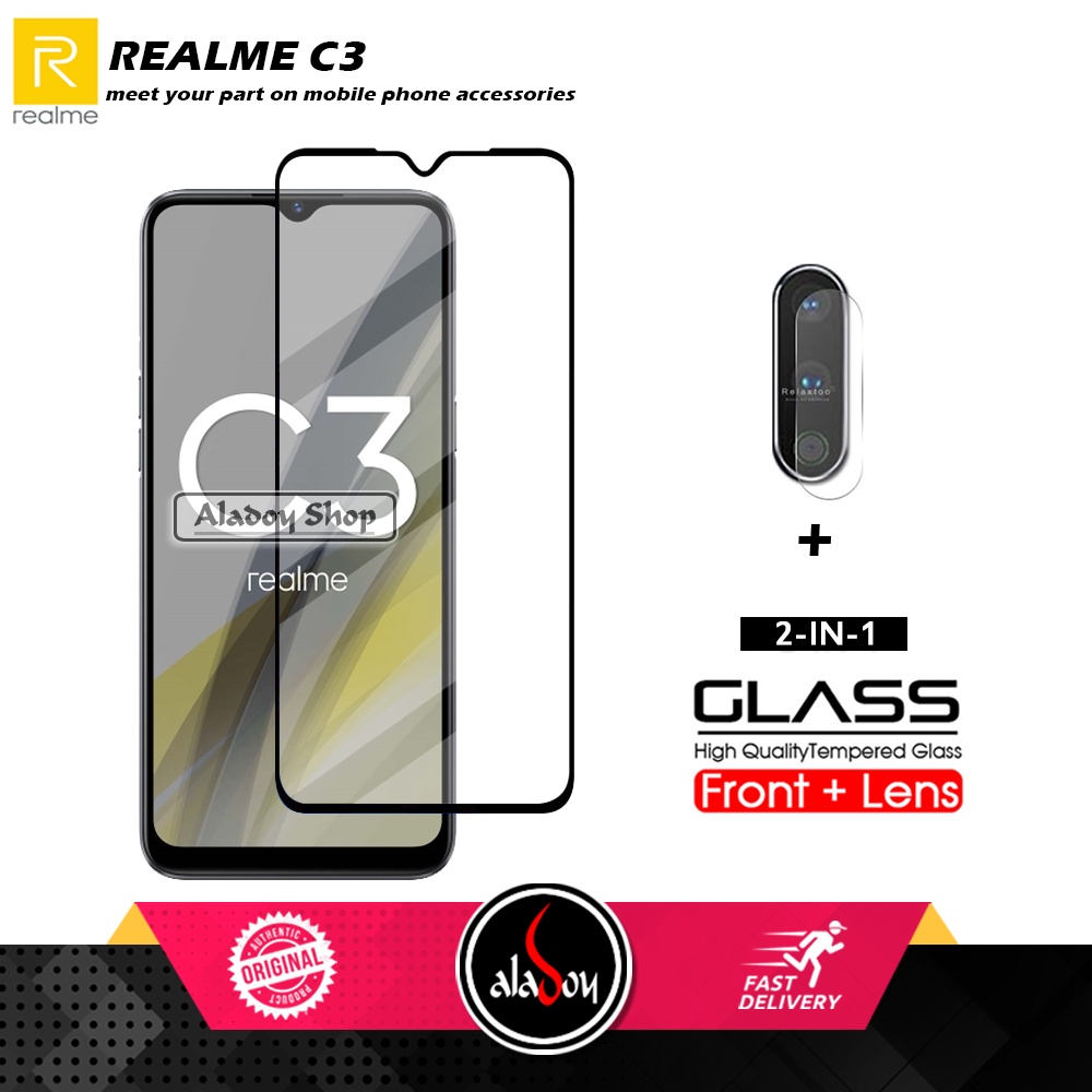 2 IN 1 Tempered Glass Layar Realme C3 Free Tempered Glass Camera