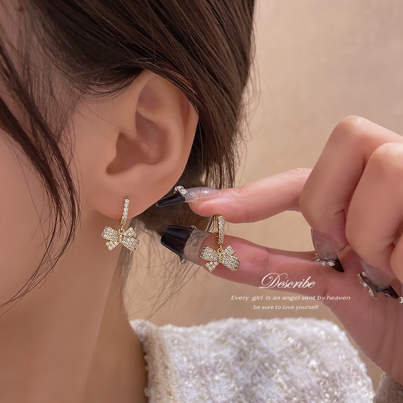 Anting Tusuk Sterling silver 925 Desain Pita Hias Kristal Zircon Mewah Berkilau Untuk Wanita