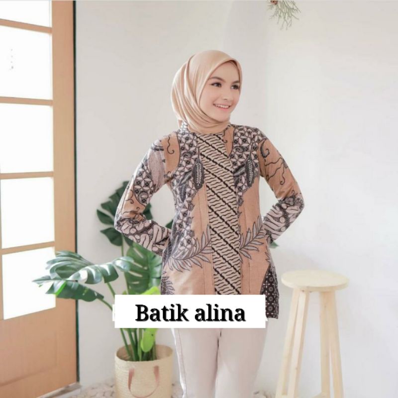 Batik Alina Nirmala Blouse Batik Baju Batik Wanita Modern S M L XL XXL Atasan Batik Modern Batik Kerja Wanita