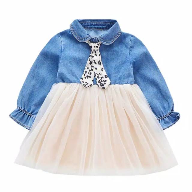 Dress Denim Tutu Anak Perempuan Dengan Simpul Dasi