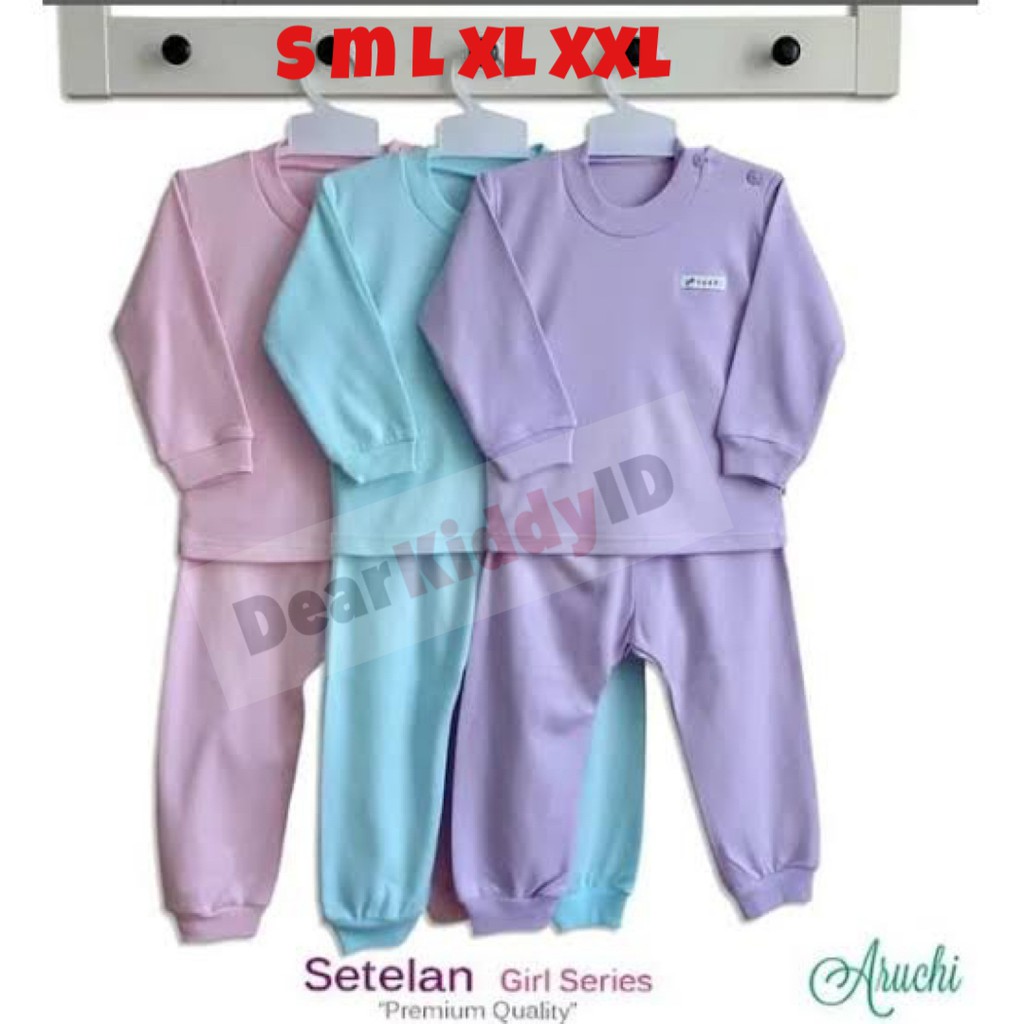 Aruchi POLOS S M L XL XXL (1stel) Setelan Baju Panjang Kancing Depan / Oblong Bayi Anak