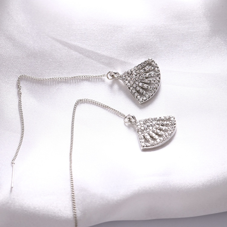 Sterling silver jarum Korea halus panjang anting-anting berbentuk kipas wanita rumbai anting-anting