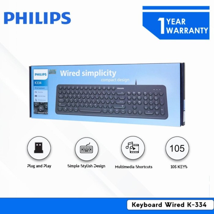 Keyboard Wired K334 USB K-334 Stylish Design Kabel