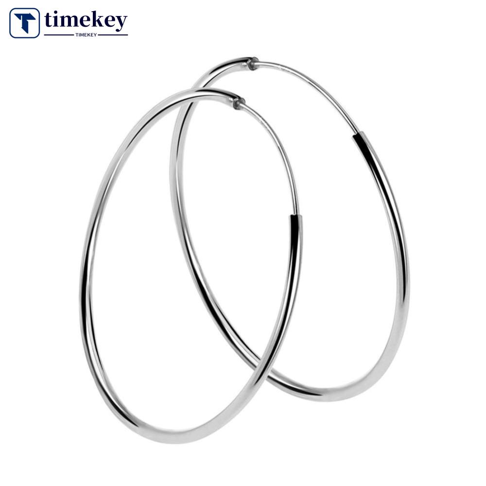 Timekey Anting Bulat Besar Lapis Silver 925 Anti Alergi Ukuran 30mm / 40mm / 50mm / 60mm / 70mm A4K1