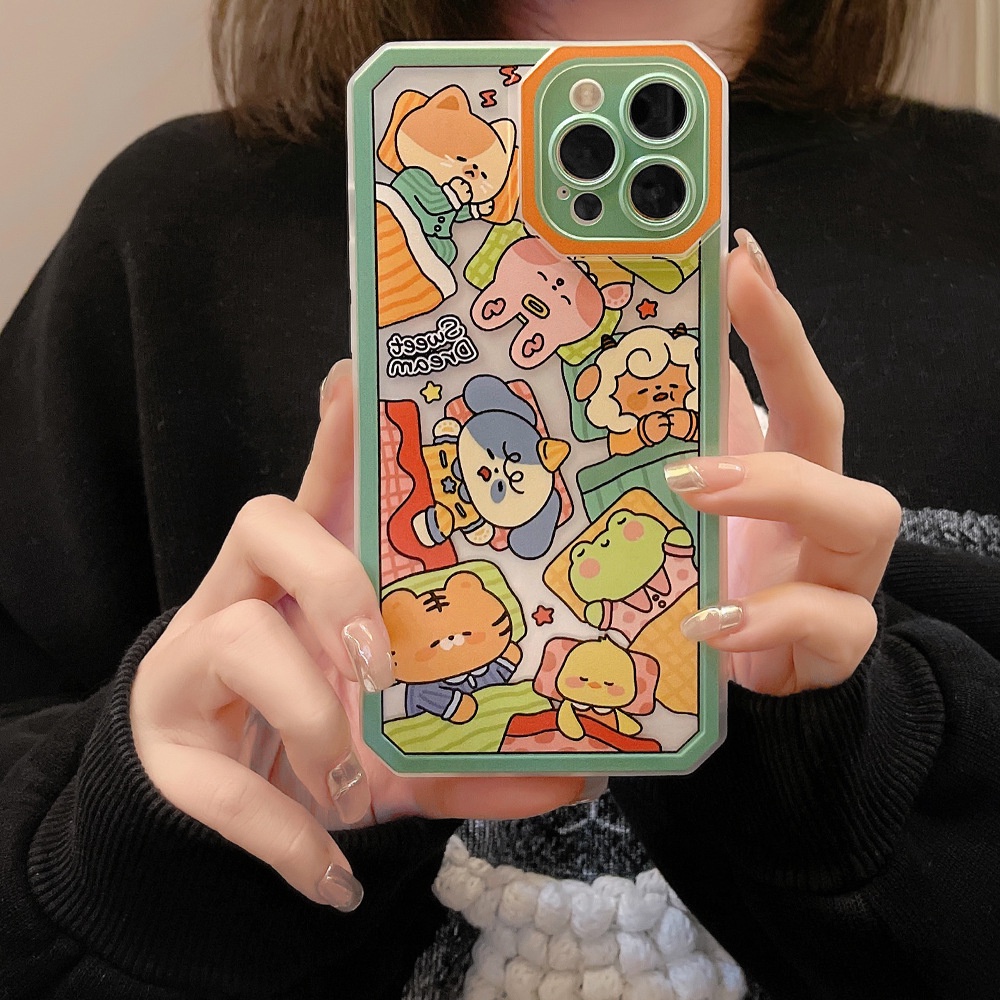 Case Pelindung Kamera Transparan Motif Kartun Hewan Untuk Iphone 13 8 7 Plus SE2 XS XR 11 12 PRO MAX