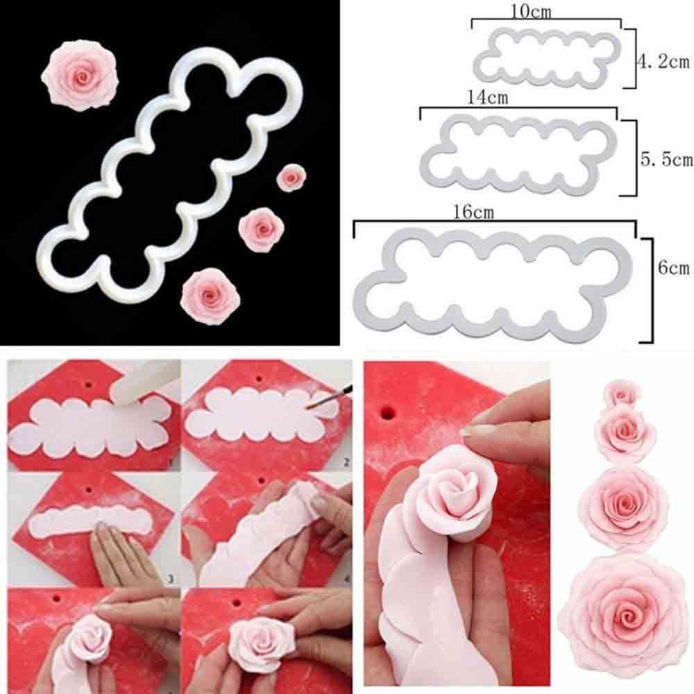 Populer 3PCS Cetakan Kue Bunga Mawar Cetakan Coklat Fondant Sugarcraft Baking Mold