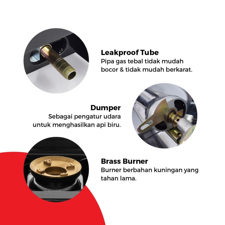 MASPION Kompor Gas 2 Tungku Tekanan Rendah Stainless MKG 709 S - Garansi Service Resmi 1 Tahun