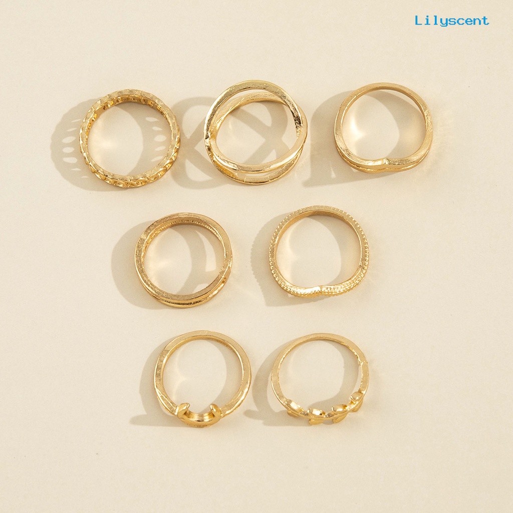 7pcs / Set Cincin Jari Warna Solid Gaya Vintage Untuk Wanita