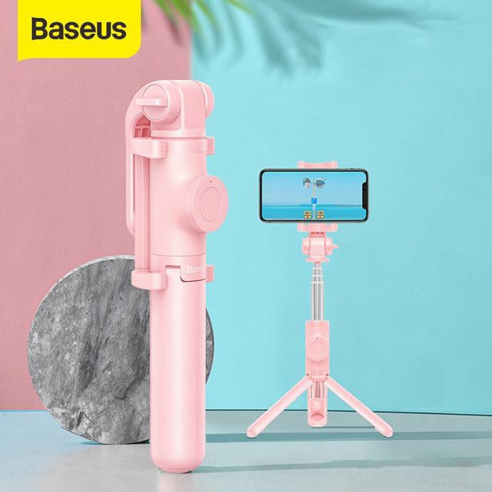 Baseus Lovely Selfie Stick/Tongsis Tripod Holder Bluetooth Shutter - Merah Muda